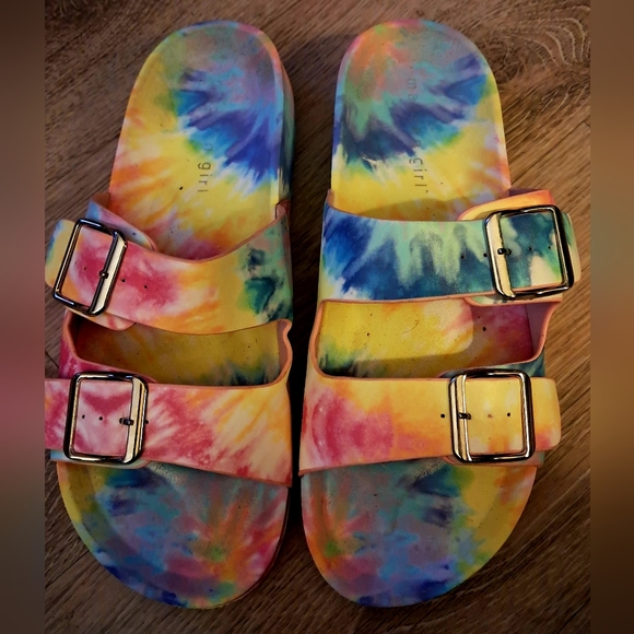 Madden Girl Womens Size 8 Medium Tie-Dye Sandals With Double Buckle Strap - Picture 2 of 11